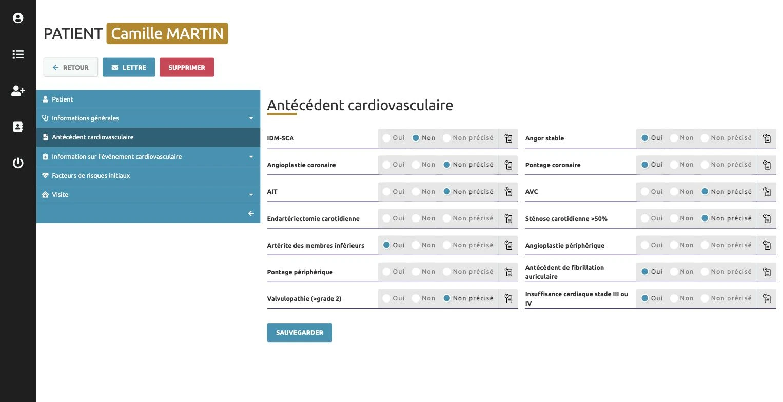 Formulaire des antécédents cardiovasculaires de Horus