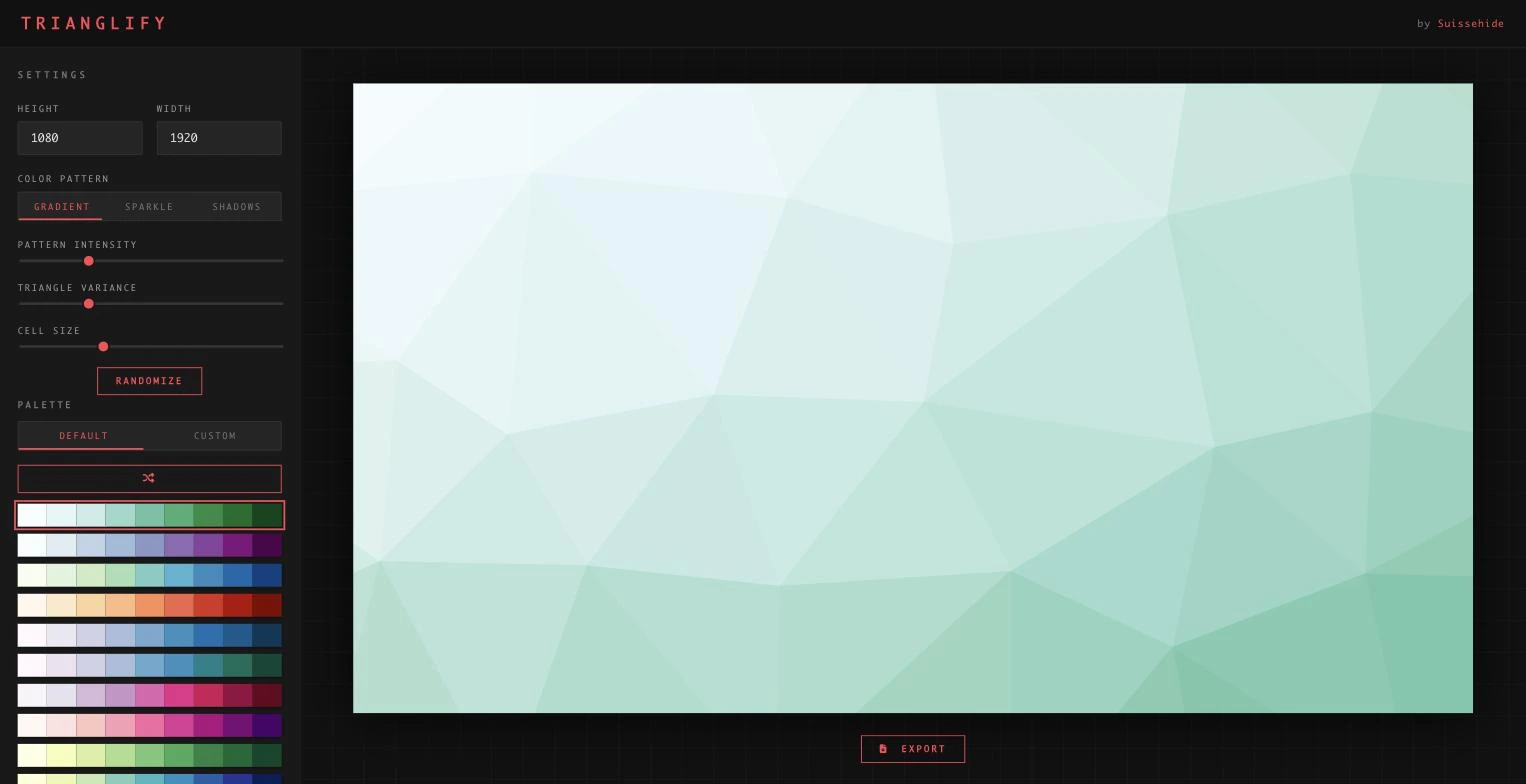 Trianglify en mode dégradé sur une palette verte